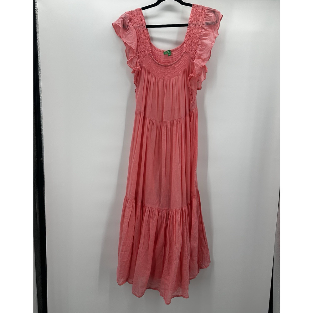 J Crew Cover Up Dress Womens Large Pink‎ Ruffle Semi Sheer Tired Light Weight